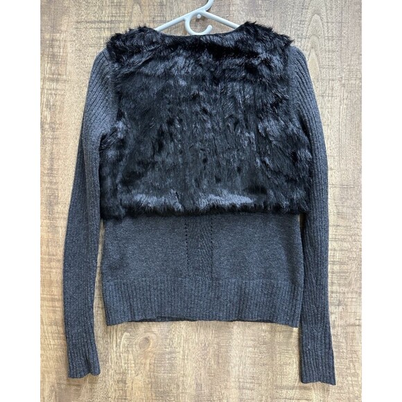 Simply Vera Vera Wang women size M black and gray faux fur button cardigan - Picture 5 of 9